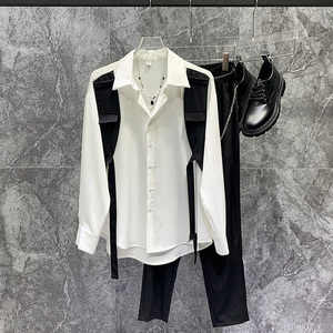 黑白衬衫拼接撞色韩版