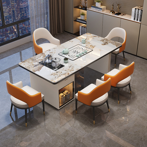 岩板茶桌椅组合一桌五椅办公室喝泡茶具家用高级感轻奢阳台小茶台