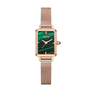 美国dom多姆手表女孔雀小绿表复古小方盘ins风学生简约腕表g-1337