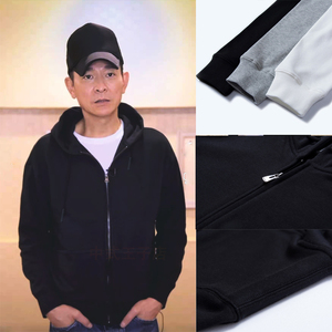 刘德华同款衣服春款连帽卫衣男纯色外套春装黑色开衫纯棉带帽上衣