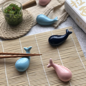 可爱鲸鱼筷子托小鱼陶瓷筷架筷枕勺子架日式筷子架餐桌摆台筷托