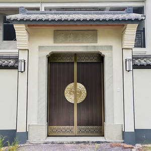 复古中式豪华纯铜门别墅双开门不锈钢定制铸铝门农村庭院入户大门
