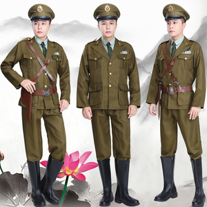 国军翻领军官服装话剧沙家浜小品演出服国民党军装表演服