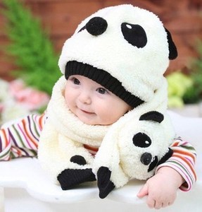 加菲帽业冬季儿童套帽毛绒熊猫造型男女儿童帽子围巾套件两件童帽