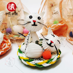 李氏掐纸工艺品情侣猫彩色可爱摆件传承文化特色民间传统手工艺