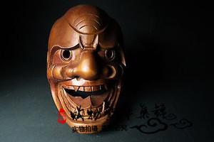 代购日本手工制作木制oni能剧面具狂言 kagura恶魔武士舞乐装饰