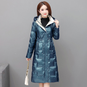 伊莎美尔亮面羽绒服女中长款冬季2021年时尚洋气加厚棉服外套口袋