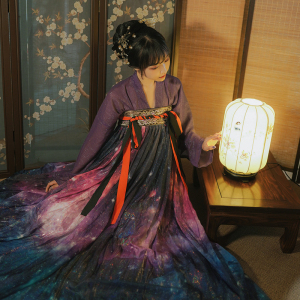 昭卿记梦幻星空原创汉服女渐变紫色齐胸襦裙超仙夏季秋装现货处理