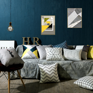 简约现代几何黑白抱枕靠垫灰蓝色条纹格子北欧抱枕套客厅沙发靠枕