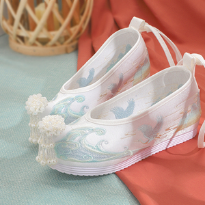 古风汉服鞋子女古装翘头履内增高唐明制珍珠改良古代绣花布鞋汉鞋