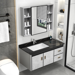 太空铝合金浴室柜组合新款加厚一体洗脸盆洗手盆卫生间岩板洗漱台