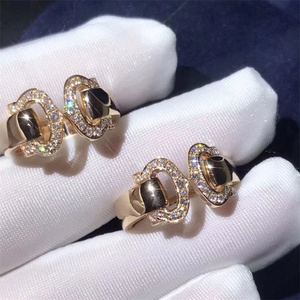 18k玫瑰金白金卡地亚戒指经典款满钻双c开口天使之吻女士对戒婚戒