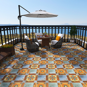 美式乡村阳台仿古花砖露台花园复古拼花瓷砖600户外庭院防滑地砖