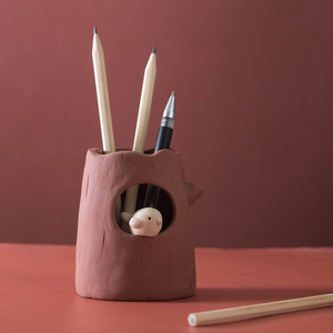 角落芳华 手作粗陶笔筒创意摆件艺术可爱手工简约现代日式收纳桶
