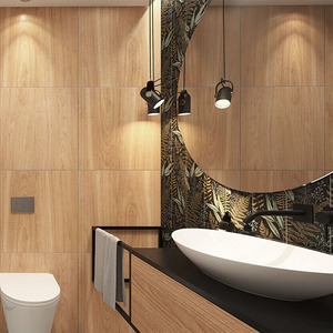 鱼骨木纹砖拉槽瓷砖日式卫生间墙砖仿实木复古砖浴室防滑地砖哑光