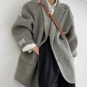 韩国东大门2023秋冬新款袖标小西装高级双面羊绒大衣女厚外套潮