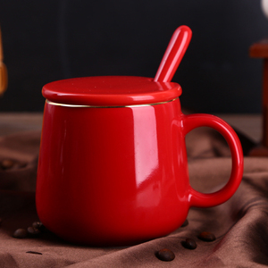 玫红色咖啡杯带碟勺复古精致家用陶瓷马克杯子情人节生日结婚礼物