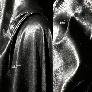 暗黑纪元 水闪光亮光泽银黑色垂感布料丝滑舞台礼服装设计师面料