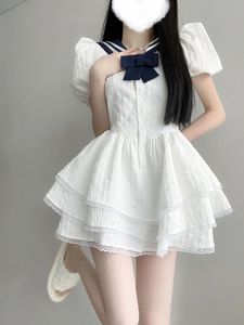 学院海军领小个子白色性感连衣裙女夏季蓬蓬公主裙纯欲风初恋短裙