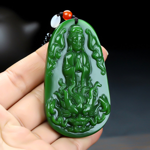 新疆和田玉御龙观音挂件碧玉骑龙乘龙观音玉牌吊坠碧玉观音平安牌
