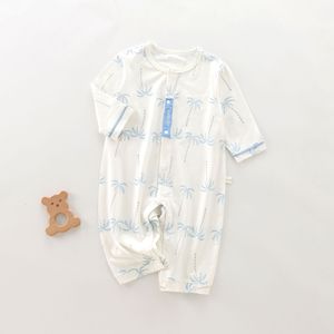 婴儿长袖连体衣莫代尔夏季薄款新生宝宝衣服夏天空调服睡衣爬服