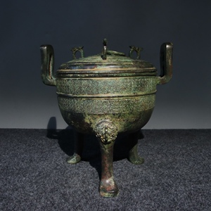 古玩杂项古董铜器海外回流精品青铜兽纹盖鼎摆件老物件收藏品