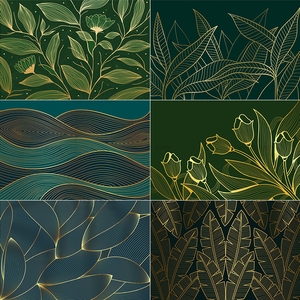 墨绿色烫金简笔画植物文艺抽象生日宴森系婚礼开业喷绘背景ai素材