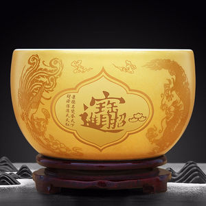 景德镇陶瓷器新中式描金宝字聚宝盆工艺品客厅鱼缸睡莲碗家居玄关
