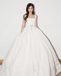 明星angelababy同款新娘婚纱抹胸大拖尾仪式主纱秋冬缎面法式复古