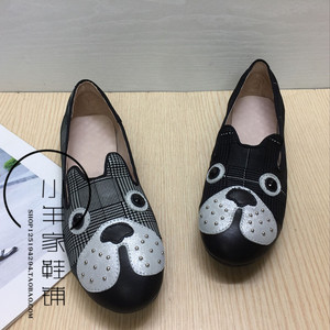 2020新款平底浅口懒人女鞋格子铆钉狗头卡通乐福鞋女单鞋HAV99