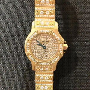二手 卡地亚桑托斯系列手表 18k黄金镶钻满天星自动机械女表 24mm