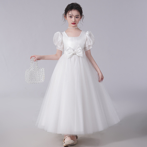 女童连衣裙2023新款夏装蓬蓬纱洋气公主裙儿童白色礼服钢琴演出服