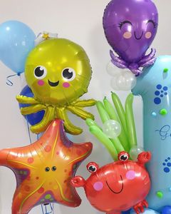 海底总动员龙虾卡通铝膜气球泡泡鱼螃蟹儿童节庆派对用品装饰