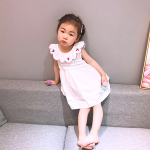 0-3岁女宝宝夏装连衣裙女童刺绣花朵背心裙白色可爱小女孩裙子夏