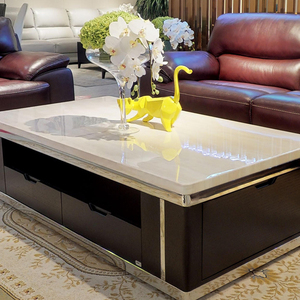 联邦天然大理石茶几面,现代简约黑白灰客厅高档办公室茶几6面抽