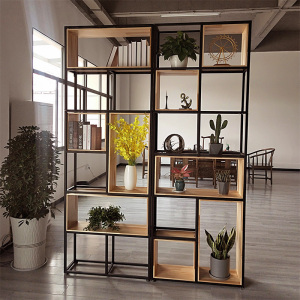 工业风铁艺隔断置物架落地装饰办公室满墙书架镂空书柜格子展示架