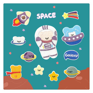 【花丸萌物】小熊宇航员 太空星球刺绣布贴 装饰贴布 补丁贴 自粘