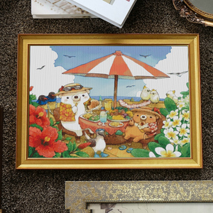小白熊沙滩度假十字绣2022新款自己绣手工客厅卧室可爱卡通动漫