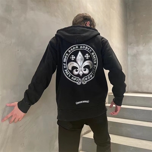 chrome hearts克罗心 22fw后背梵文印花烫钻连帽卫衣男开衫外套女