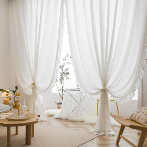 白纱窗帘纱帘透光不透人阳台飘窗雪纺隔断窗纱天丝绒白色客厅布料