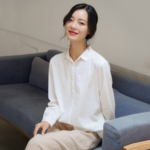 黑色纯棉衬衫女长袖宽松