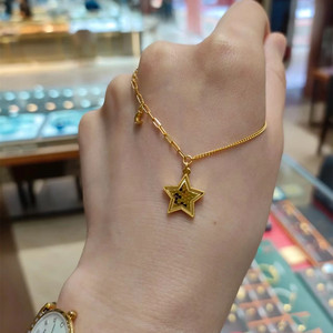 周大福代购 新款星星star黄金7项链 ing五角星鱼鳞吊坠f232592