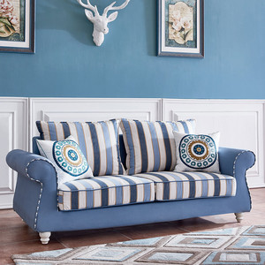 地中海风格布艺沙发组合小户型韩式田园休闲家用客厅家具蓝色l型