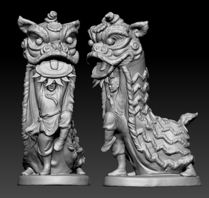 三维立体图圆雕图图纸stl文件狮子舞狮摆件雕刻机3d模型936