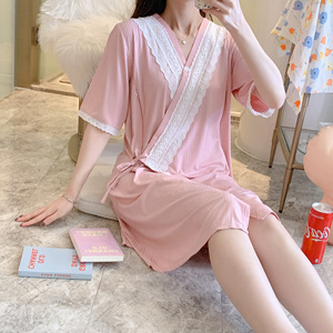 孕妇和服睡衣女夏季薄款冰丝哺乳睡裙怀孕期短袖月子服喂奶连衣裙