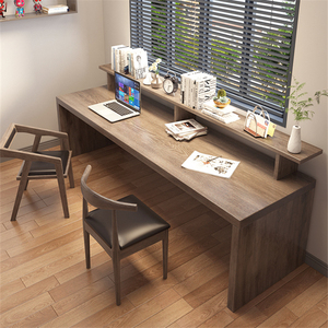 实木双人电脑桌现代简约办公桌靠墙工作台家用卧室儿童书桌写字桌