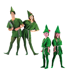 爱尔兰圣帕特里克节成人男彼得潘罗宾汉衣服 儿童绿精灵亲子服装