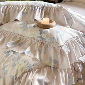 法式浪漫花边100S高支全棉四件套花卉印花被套1.8米纯棉床上用品