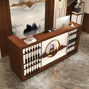 新中式复古饭店吧台收银台火锅店烧烤店前台桌实木茶楼酒店接待台
