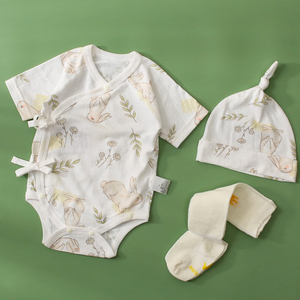 竹纤维棉婴儿夏季装薄短袖包屁衣宝宝小兔三角空调房连体打底哈衣